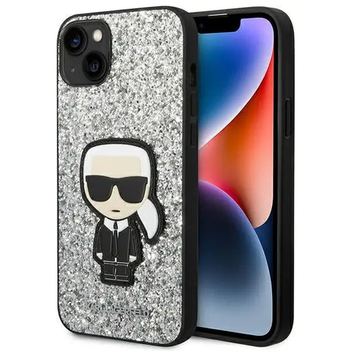 Karl Lagerfeld KLHCP14MGFKPG iPhone 14 Plus 6.7 ’hardcase silver / silver Glitter Flakes Ikonik - Cell phone cases