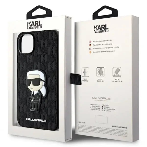 Karl Lagerfeld KLHCP14MSAKHPKK iPhone 14 Plus 6.7’’ black/black Saffiano Monogram Ikonik - Cell phone cases