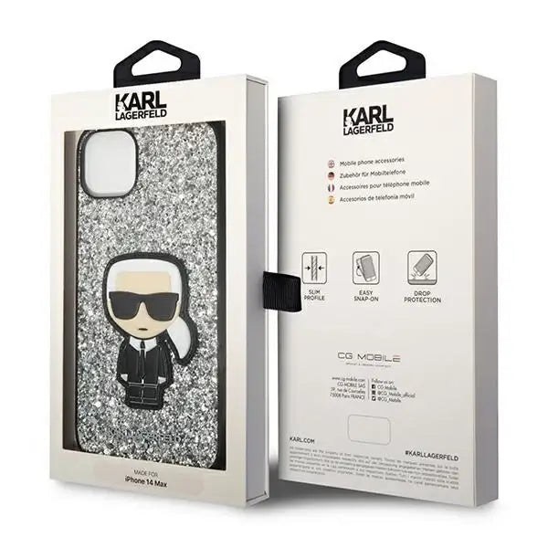 Karl Lagerfeld KLHCP14SGFKPG iPhone 14 6.1 ’hardcase silver / silver Glitter Flakes Ikonik - Cell phone cases