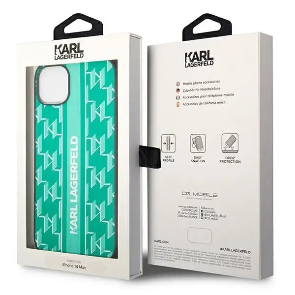 Karl Lagerfeld KLHCP14SPGKLSKN iPhone 14 6.1 ’hardcase green / green Monogram Stripe - Cell phone cases