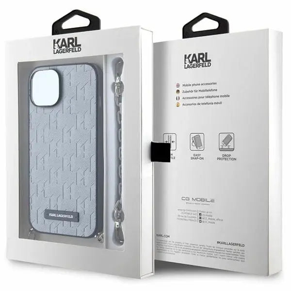 Karl Lagerfeld KLHCP14SSACKLHPG iPhone 14 6.1’’ silver/silver hardcase Saffiano Monogram Chain - Cell phone cases