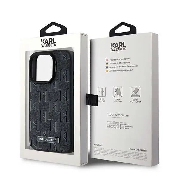 Karl Lagerfeld Leather Monogram Metal Logo case for iPhone 15 Pro Max - black - Cell phone cases and covers<<<HurtelXML