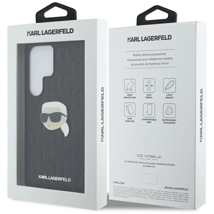 Karl Lagerfeld Leather Monogram Pin Logo Karl Head Samsung Galaxy S25 Ultra Case Black - Cell phone cases