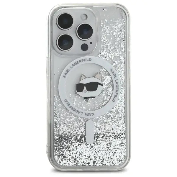 Karl Lagerfeld Liquid Glitter Choupette Head Magsafe Case for iPhone 16 Pro Max - Clear - Cell phone cases