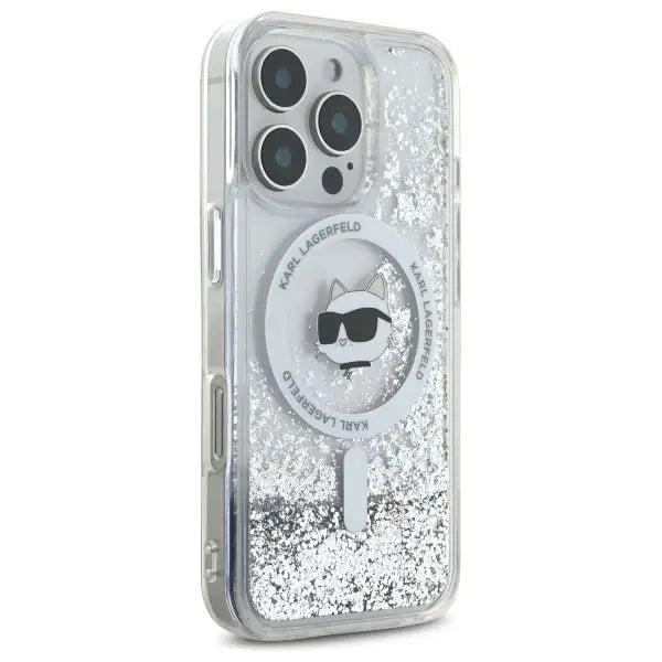 Karl Lagerfeld Liquid Glitter Choupette Head Magsafe Case for iPhone 16 Pro Max - Clear - Cell phone cases