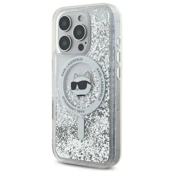 Karl Lagerfeld Liquid Glitter Choupette Head Magsafe Case for iPhone 16 Pro Max - Clear - Cell phone cases