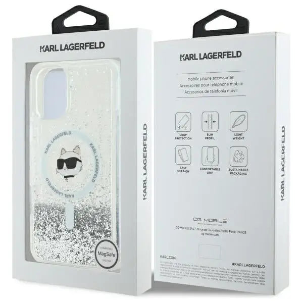 Karl Lagerfeld Liquid Glitter Choupette Head Magsafe iPhone 16 Case - Clear - Cell phone cases and covers<<<HurtelXML