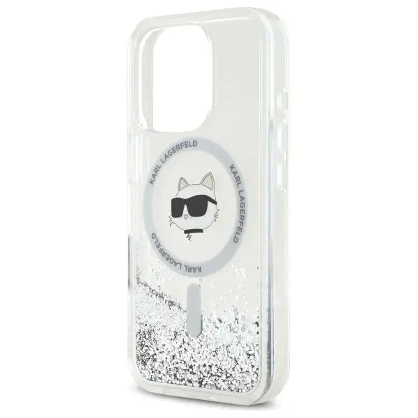 Karl Lagerfeld Liquid Glitter Choupette Head Magsafe iPhone 16 Pro Case - Clear - Cell phone cases