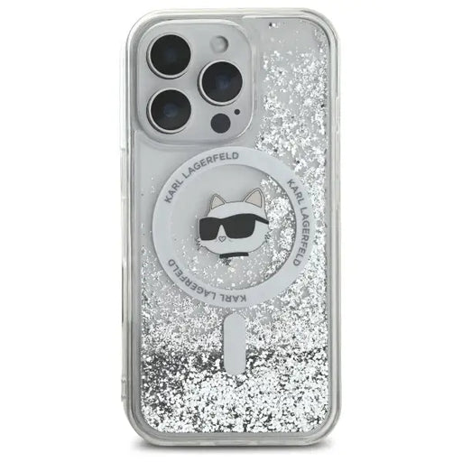 Karl Lagerfeld Liquid Glitter Choupette Head Magsafe iPhone 16 Pro Case - Clear - Cell phone cases