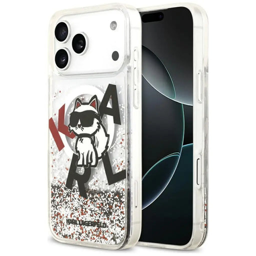 Karl Lagerfeld Liquid Glitter Choupette Logo MagSafe Case for iPhone 17 Pro Max - Clear - Cell phone cases