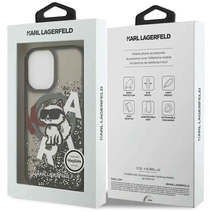 Karl Lagerfeld Liquid Glitter Choupette Logo MagSafe iPhone 17 Case - Black - Cell phone cases and covers<<<HurtelXML
