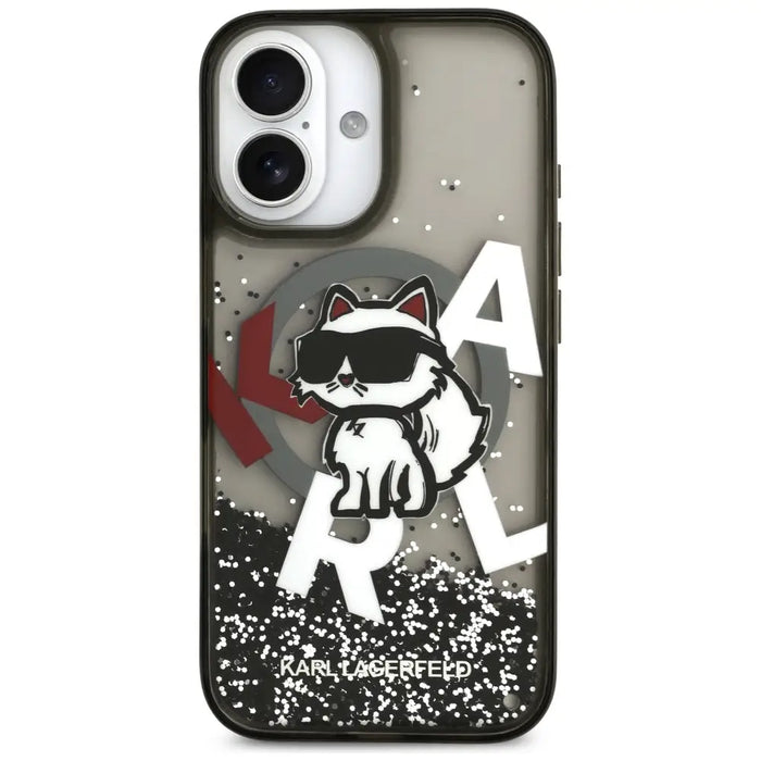 Karl Lagerfeld Liquid Glitter Choupette Logo MagSafe iPhone 17 Case - Black - Cell phone cases and covers<<<HurtelXML