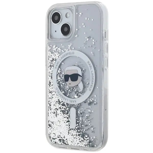 Karl Lagerfeld Liquid Glitter Karl Head MagSafe case for iPhone 15 / 14 / 13 - transparent - Cell phone cases