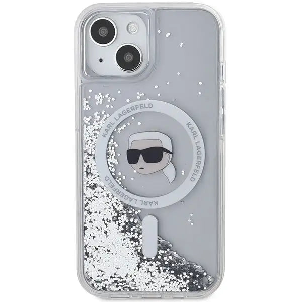Karl Lagerfeld Liquid Glitter Karl Head MagSafe case for iPhone 15 / 14 / 13 - transparent - Cell phone cases