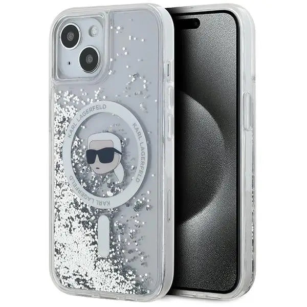 Karl Lagerfeld Liquid Glitter Karl Head MagSafe case for iPhone 15 / 14 / 13 - transparent - Cell phone cases