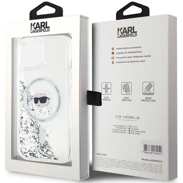 Karl Lagerfeld Liquid Glitter Karl Head MagSafe case for iPhone 15 / 14 / 13 - transparent - Cell phone cases