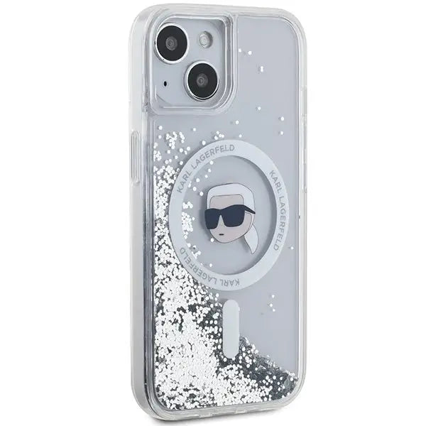 Karl Lagerfeld Liquid Glitter Karl Head MagSafe case for iPhone 15 / 14 / 13 - transparent - Cell phone cases