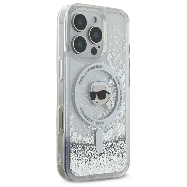 Karl Lagerfeld Liquid Glitter Karl Head Magsafe Case for iPhone 16 Pro Max - Clear - Cell phone cases