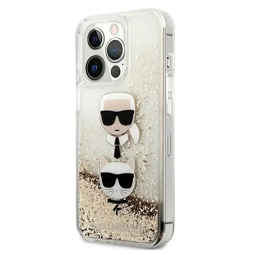 Karl Lagerfeld Liquid Glitter Karl&Choupette Head Case for iPhone 13 Pro Max 6.7’’ - Gold - Cell phone cases