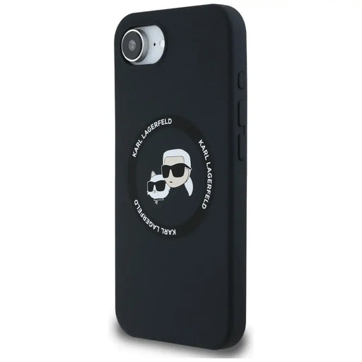Karl Lagerfeld Liquid Silicone Karl & Choupette Heads Case with MagSafe for iPhone 16e - Black - Cell phone cases