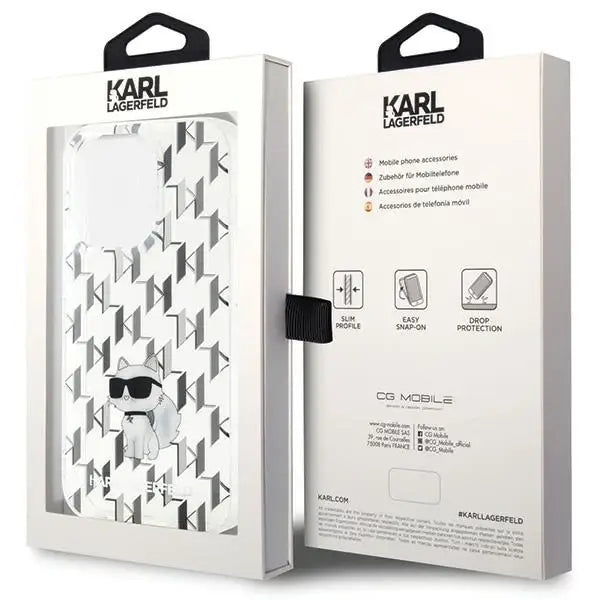 Karl Lagerfeld Monogram Choupette case for iPhone 15 Pro - transparent - Cell phone cases and covers<<<HurtelXML