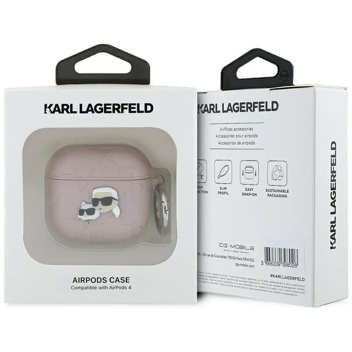 Karl Lagerfeld Monogram Karl & Choupette Head Case for AirPods 4 - Pink - Cell phone cases and covers<<<HurtelXML