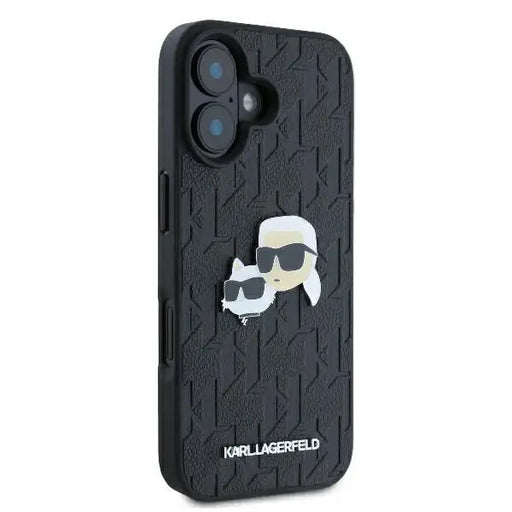 Karl Lagerfeld Monogram Karl & Choupette Head Pin iPhone 16 Plus Case - Black - Cell phone cases and covers<<<HurtelXML