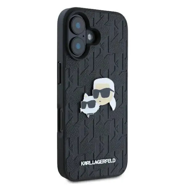 Karl Lagerfeld Monogram Karl & Choupette Head Pin iPhone 16 Plus Case - Black - Cell phone cases and covers<<<HurtelXML