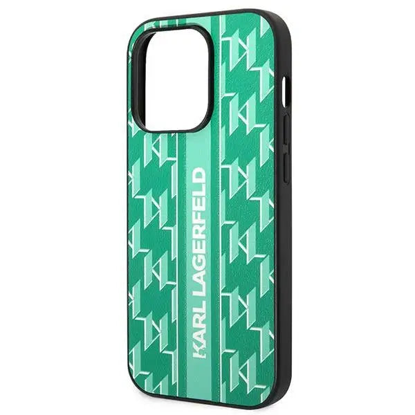 Karl Lagerfeld Monogram Stripe iPhone 14 Pro Case - Green - Cell phone cases and covers<<<HurtelXML