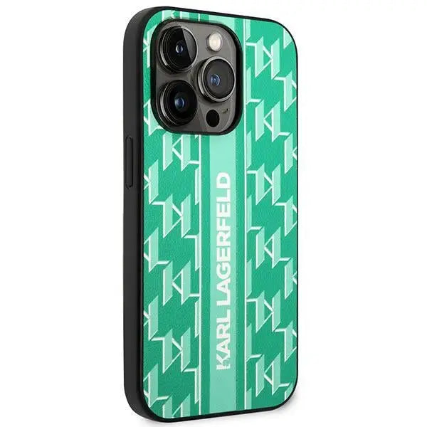 Karl Lagerfeld Monogram Stripe iPhone 14 Pro Case - Green - Cell phone cases and covers<<<HurtelXML