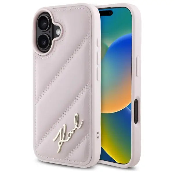 Karl Lagerfeld Quilted Signature iPhone 16 Case - Pink - Cell phone cases and covers<<<HurtelXML
