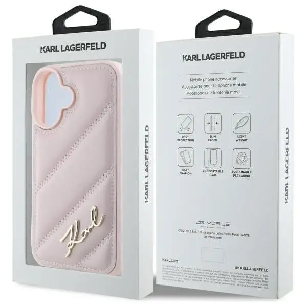 Karl Lagerfeld Quilted Signature iPhone 16 Case - Pink - Cell phone cases and covers<<<HurtelXML