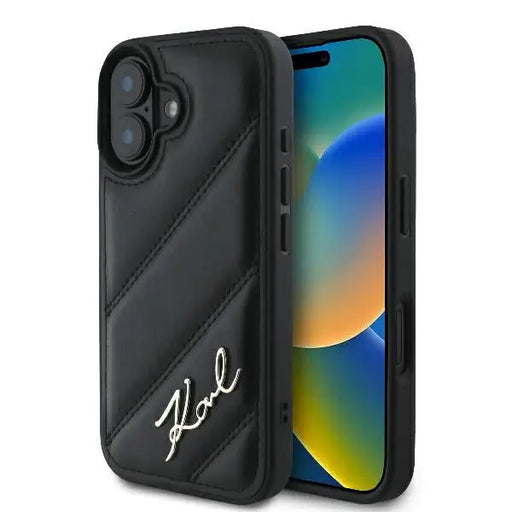 Karl Lagerfeld Quilted Signature iPhone 16 Plus Case - Black - Cell phone cases and covers<<<HurtelXML
