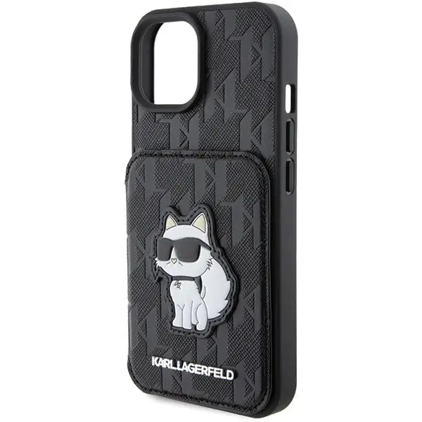 Karl Lagerfeld Saffiano Cardslots and Stand Monogram Choupette case for iPhone 15 - black - Cell phone cases