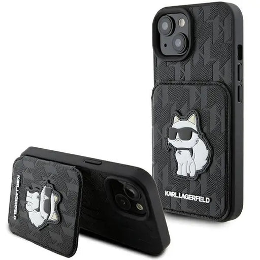 Karl Lagerfeld Saffiano Cardslots and Stand Monogram Choupette case for iPhone 15 - black - Cell phone cases