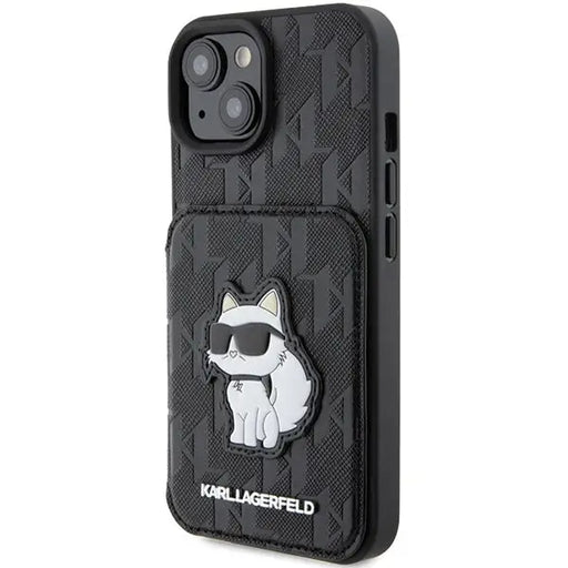 Karl Lagerfeld Saffiano Cardslots and Stand Monogram Choupette case for iPhone 15 - black - Cell phone cases