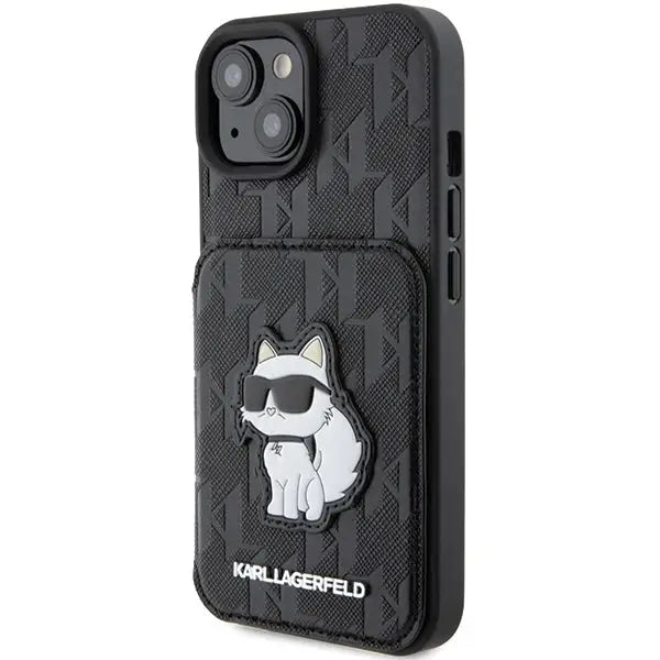 Karl Lagerfeld Saffiano Cardslots and Stand Monogram Choupette case for iPhone 15 - black - Cell phone cases