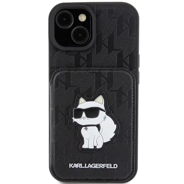 Karl Lagerfeld Saffiano Cardslots and Stand Monogram Choupette case for iPhone 15 - black - Cell phone cases