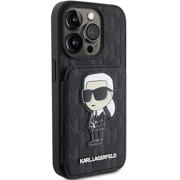 Karl Lagerfeld Saffiano Cardslots and Stand Monogram Ikonik Patch case for iPhone 15 Pro Max - black - Cell phone cases