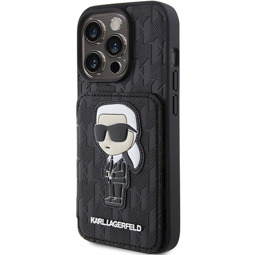 Karl Lagerfeld Saffiano Cardslots and Stand Monogram Ikonik Patch case for iPhone 15 Pro Max - black - Cell phone cases