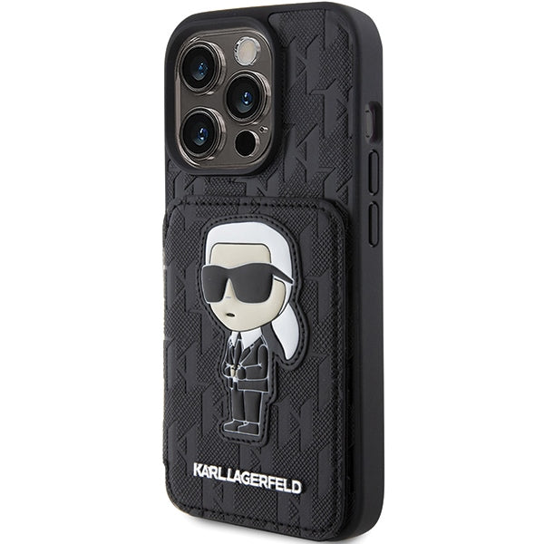 Karl Lagerfeld Saffiano Cardslots and Stand Monogram Ikonik Patch case for iPhone 15 Pro Max - black - Cell phone cases