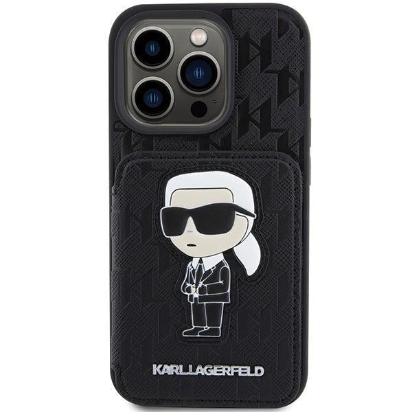 Karl Lagerfeld Saffiano Cardslots and Stand Monogram Ikonik Patch case for iPhone 15 Pro Max - black - Cell phone cases