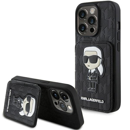 Karl Lagerfeld Saffiano Cardslots and Stand Monogram Ikonik Patch case for iPhone 15 Pro Max - black - Cell phone cases