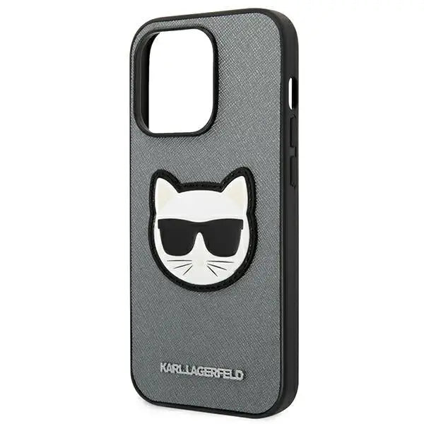 Karl Lagerfeld Saffiano Choupette Head Patch case for iPhone 14 Pro - silver - Cell phone cases and covers<<<HurtelXML