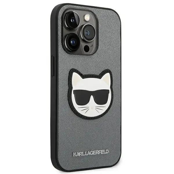Karl Lagerfeld Saffiano Choupette Head Patch case for iPhone 14 Pro - silver - Cell phone cases and covers<<<HurtelXML