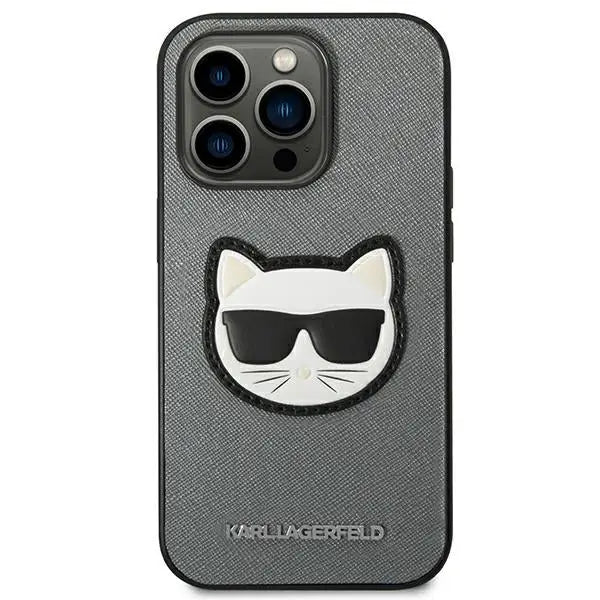 Karl Lagerfeld Saffiano Choupette Head Patch case for iPhone 14 Pro - silver - Cell phone cases and covers<<<HurtelXML