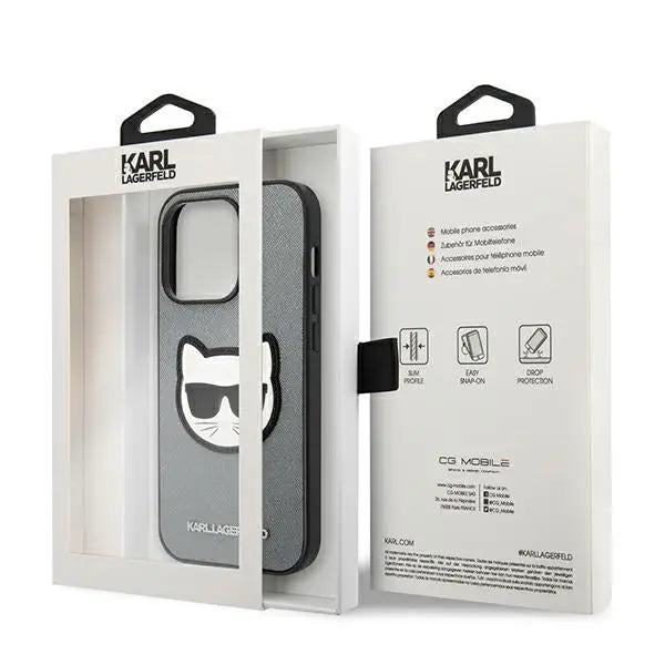 Karl Lagerfeld Saffiano Choupette Head Patch case for iPhone 14 Pro - silver - Cell phone cases and covers<<<HurtelXML