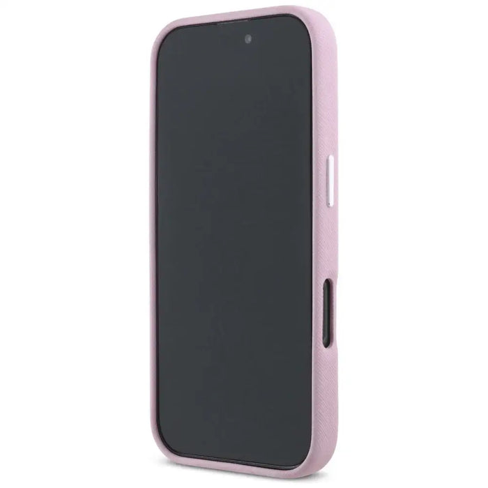 Karl Lagerfeld Saffiano Full Wrapped Elongated Metal Logo MagSafe iPhone 16 Pro Case - Pink - Cell phone cases
