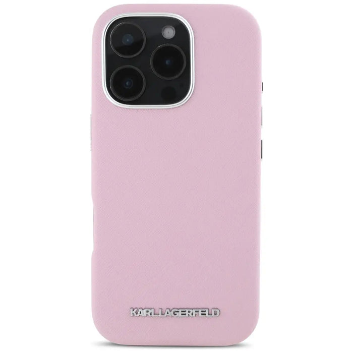 Karl Lagerfeld Saffiano Full Wrapped Elongated Metal Logo MagSafe iPhone 16 Pro Max Case - Pink - Cell phone cases