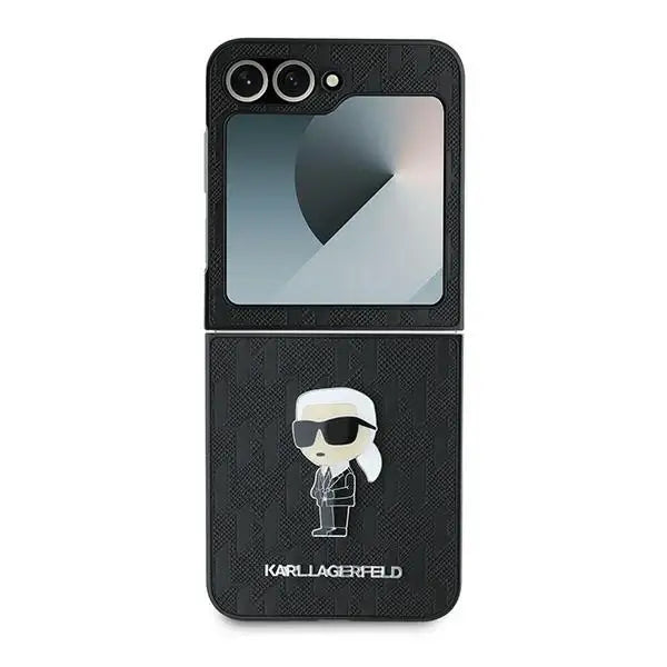 Karl Lagerfeld Saffiano Monogram Ikonik Pin Case for Samsung Galaxy Z Flip 6 - Black - Cell phone cases